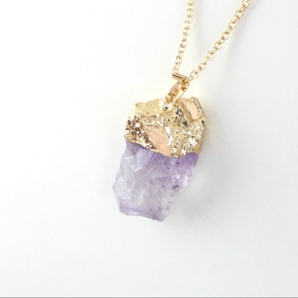Amethyst Chakra w Gold Pendant Beautiful Raw Stone - Picture 3 of 4