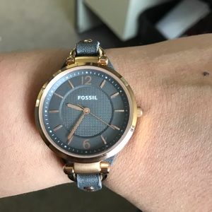 Fossil grey leather with rose gold trim Fossil grey leather with rose gold trim