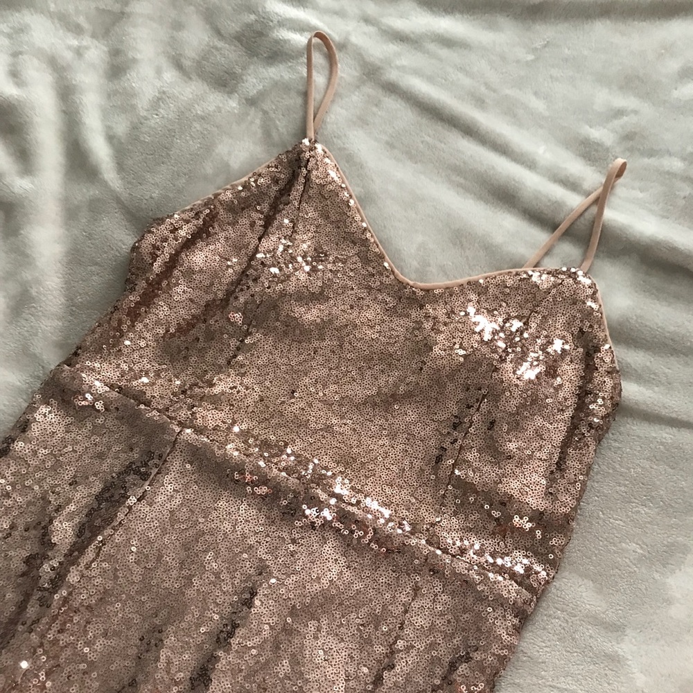 Rose Gold Sequins Spaghetti Straps Dress - Picture 5 of 6