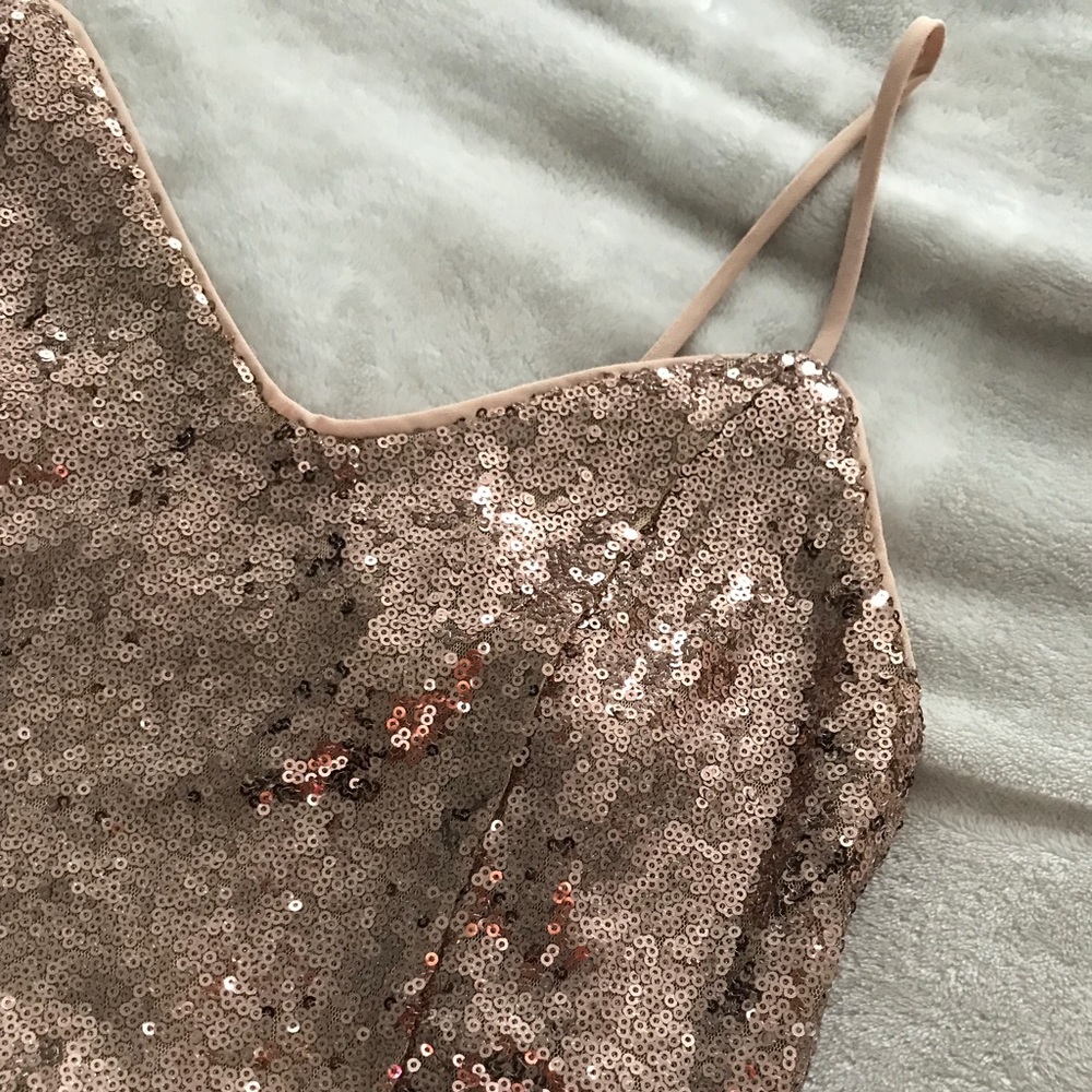 Rose Gold Sequins Spaghetti Straps Dress - Picture 6 of 6
