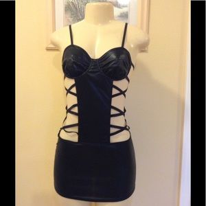 Wet Look Criss Cross Mini Dress