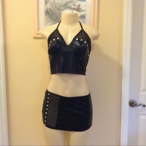 Wet Look Crop Top & Mini Skirt Set