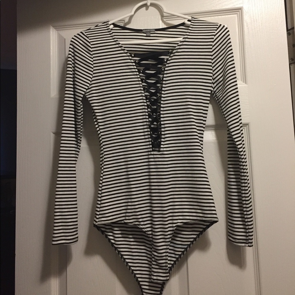 Black/White Striped Bodysuit