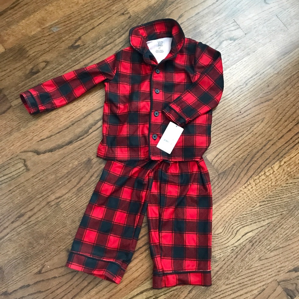 Carters two piece red and black plaid pajamas