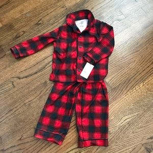 Carters two piece red and black plaid pajamas