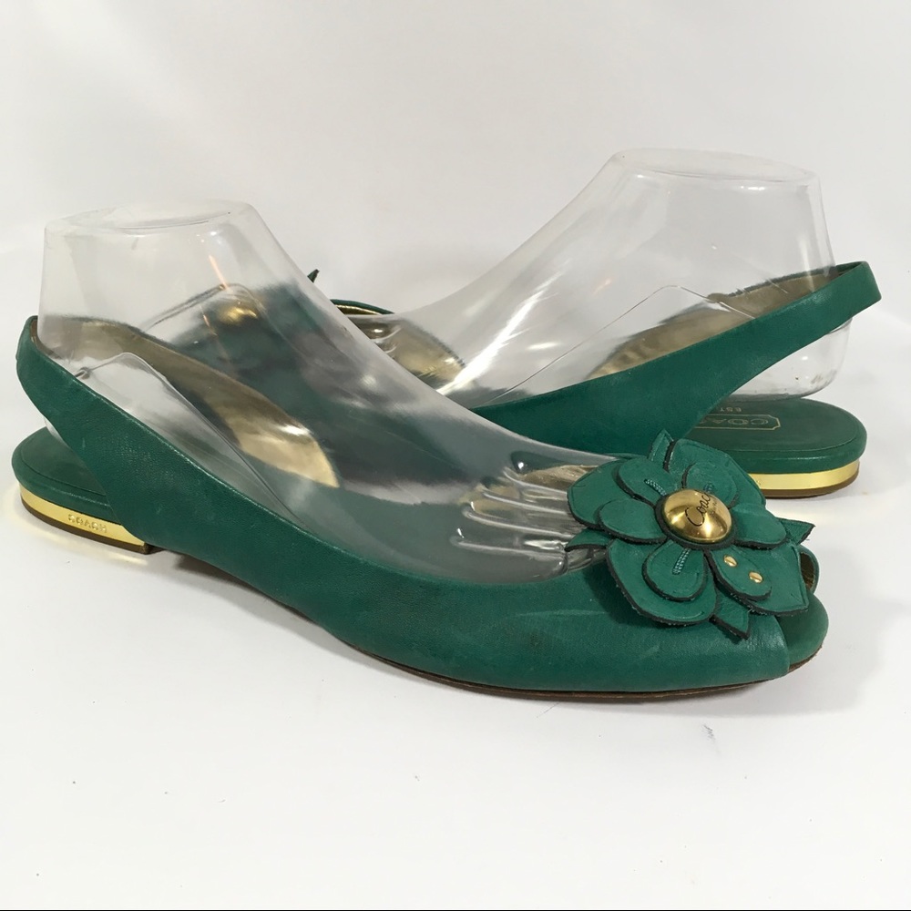 Coach 10 Slingback Peep Toe Leather Sandals