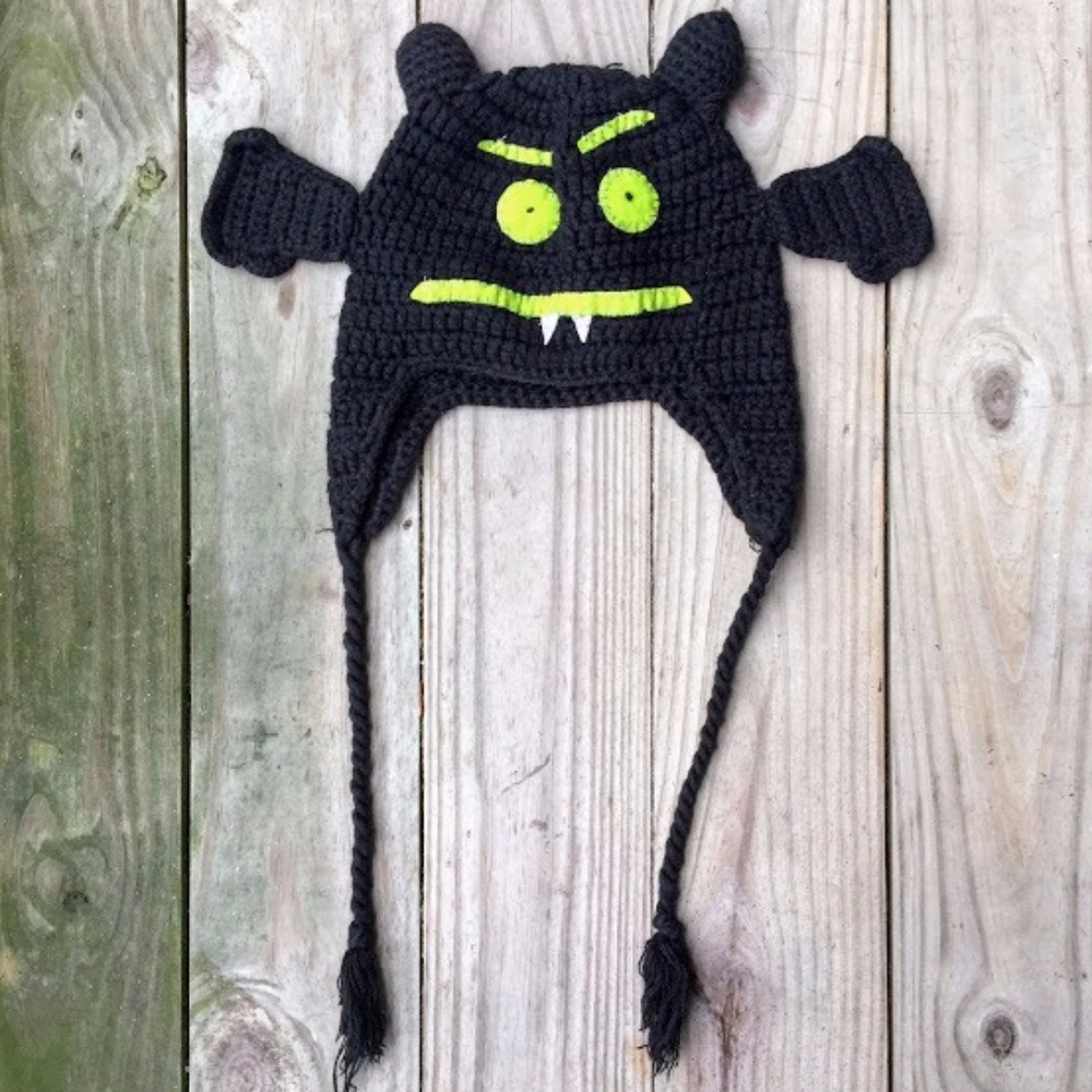 Knit goth hat Bat beanie laplander hat halloween