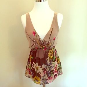 BCBGMAXAZRIA Floral 100% Silk Top Size XS