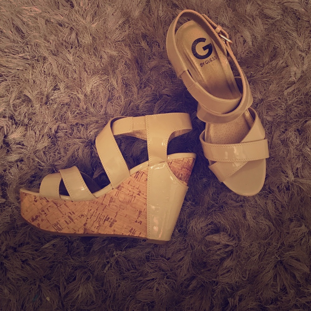 G by Guess Beige Cork Wedges