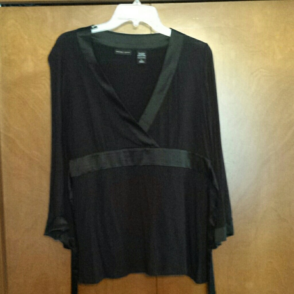 Black v neck shirt with tie