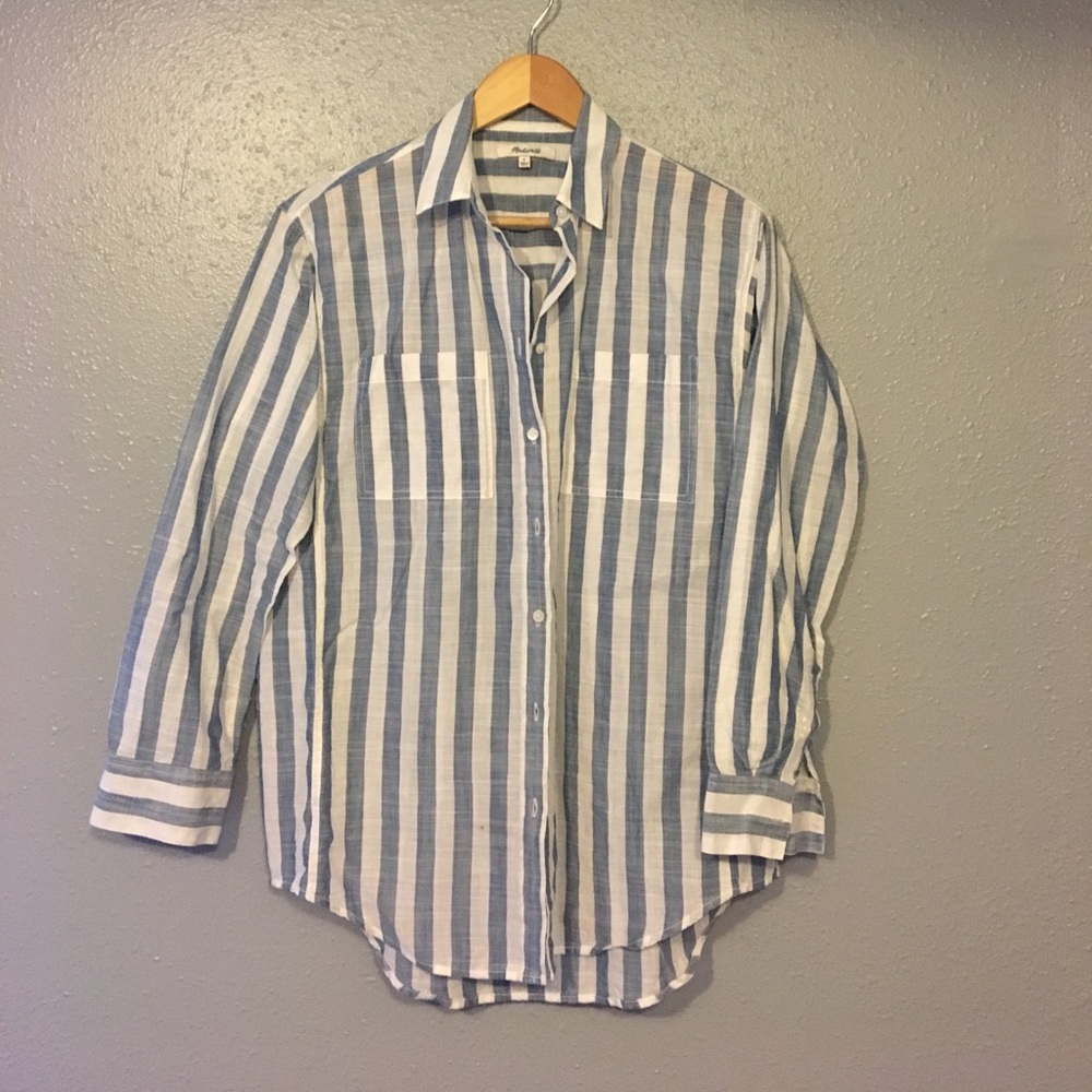 NWOT MADEWELL Blue and white striped button down