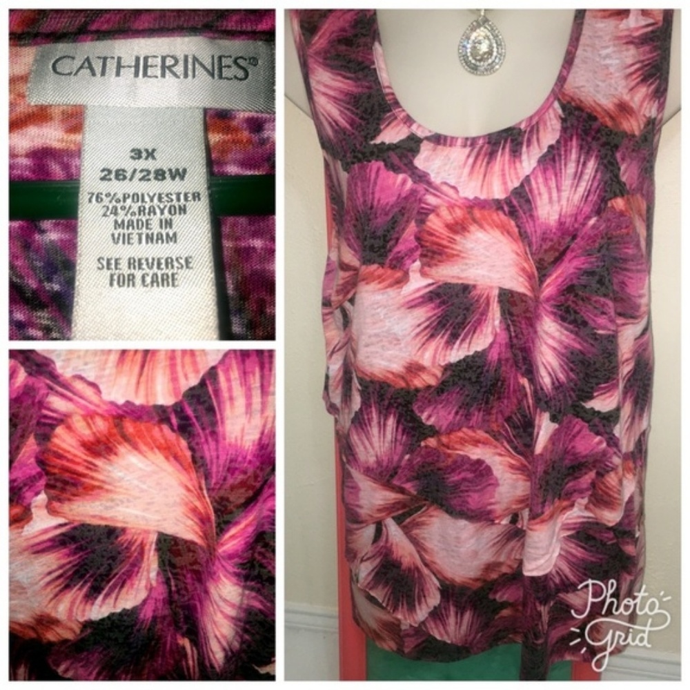 Catherine's 3X Tiered Floral Sleeveless Top EUC