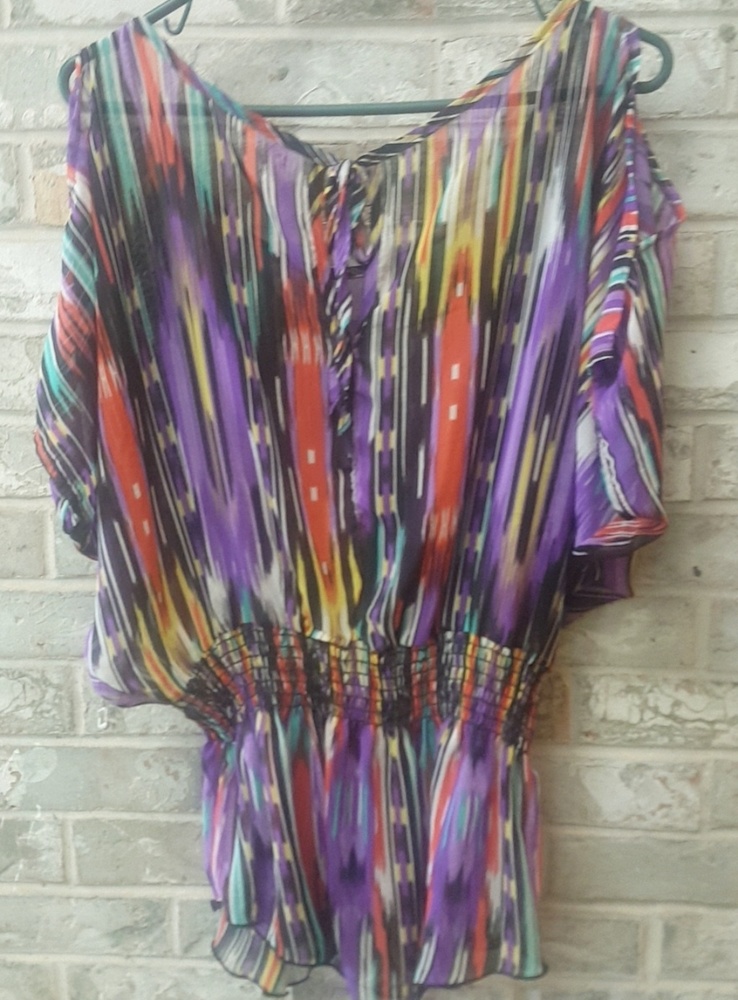Multi-Colored Slit Sleeve Blouse