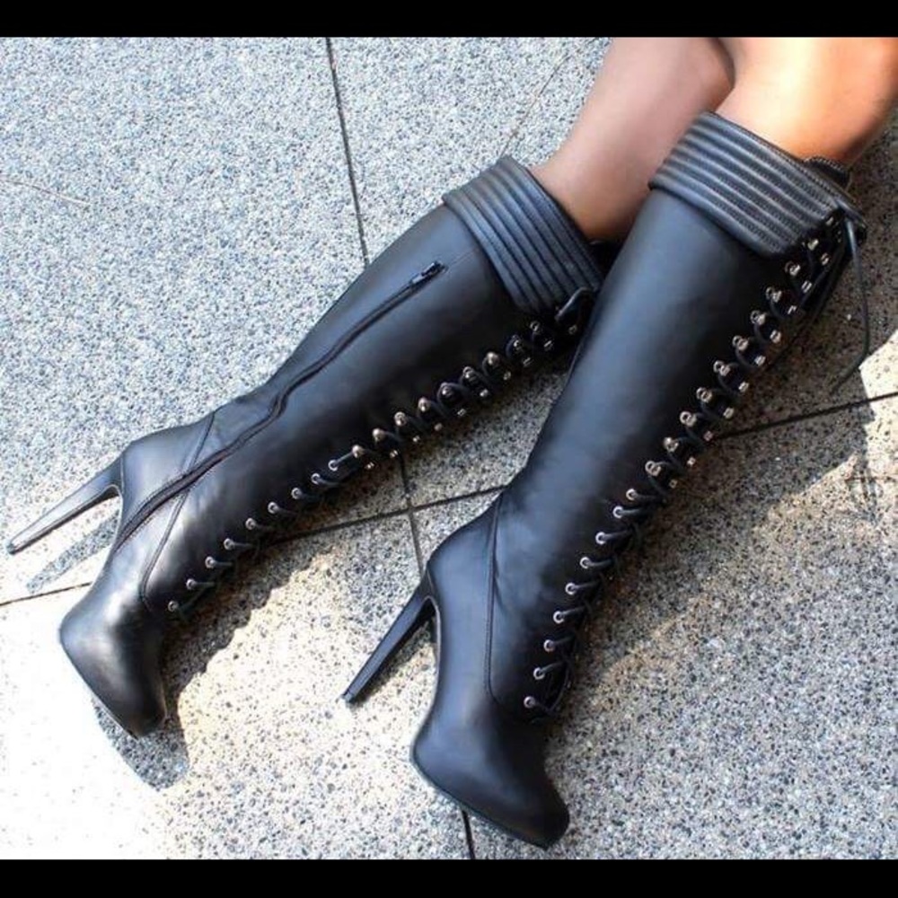 High heel lace up boots