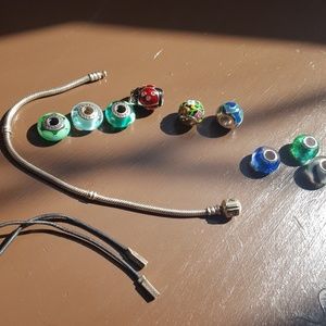 Pandora charm bracelet set beads and bracelet