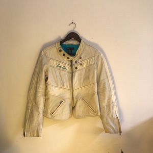 White biker leather jacket