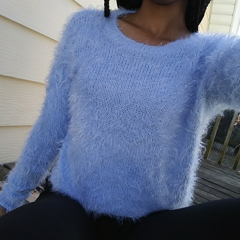 Fuzzy scoop neck sweater