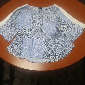 August Silk Blue & Off White Blouse