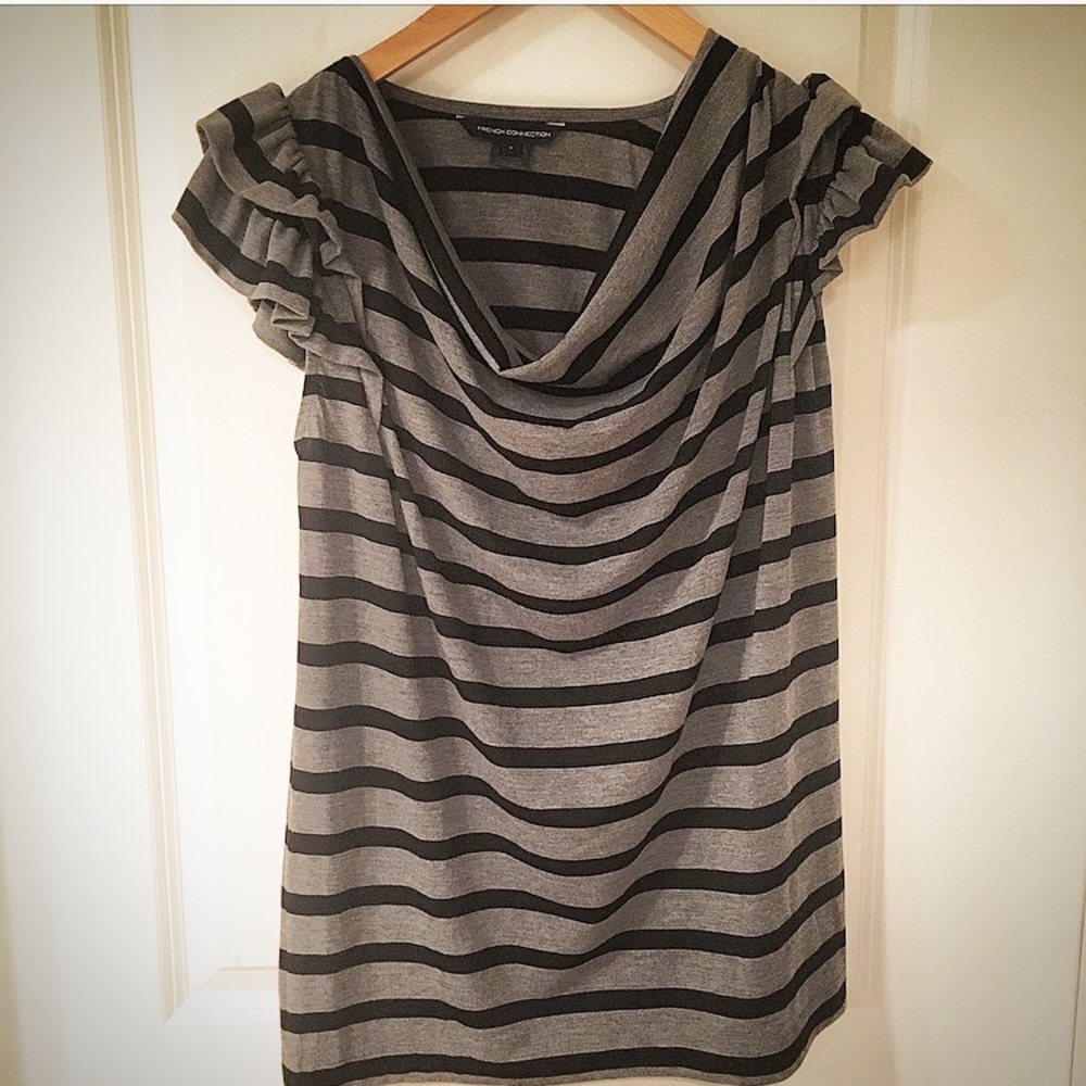 FCUK Striped Ruffled Sleeve Top