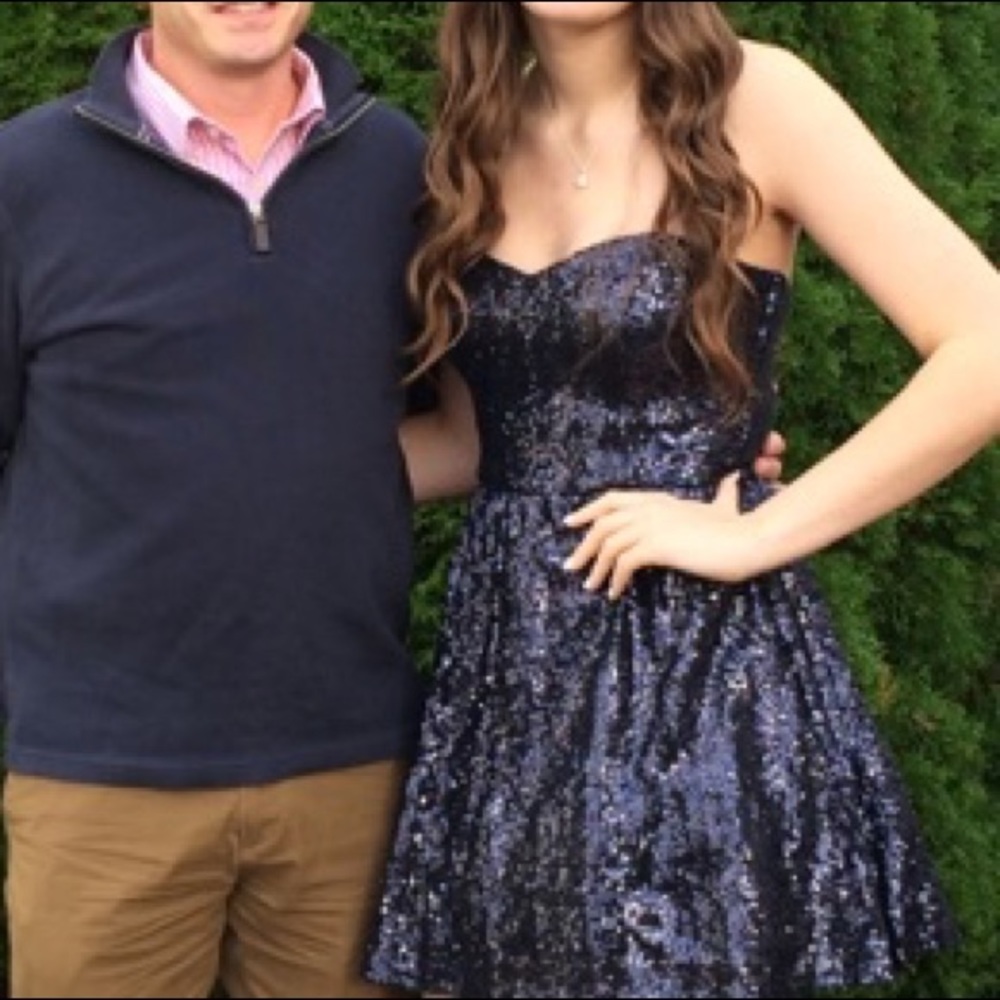 Navy blue sequin homecoming dress