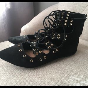 Black Suede Lace Up Flats