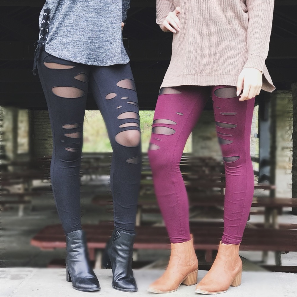 🆕🌸Wine Cut Out Mesh Leggings - Picture 6 of 6