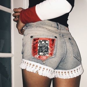 FREE PEOPLE Led Zeppelin Denim Shorts with Fringe