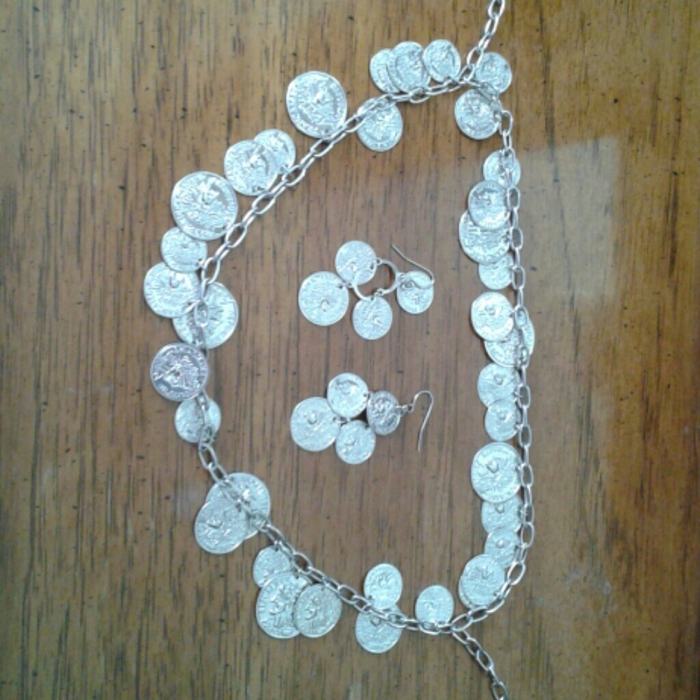 Costume coin necklace with matching earrings