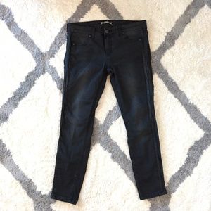 Free People Skinny Crop Jeans Black w/ Leather 31 Free People Skinny Crop Jeans Black w/ Leather 31