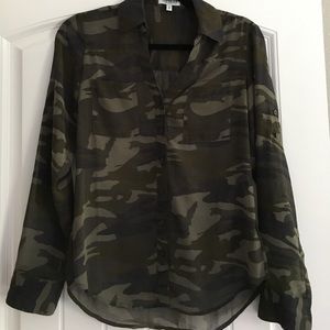 Women's XS Sheer Camo Button Down Blouse