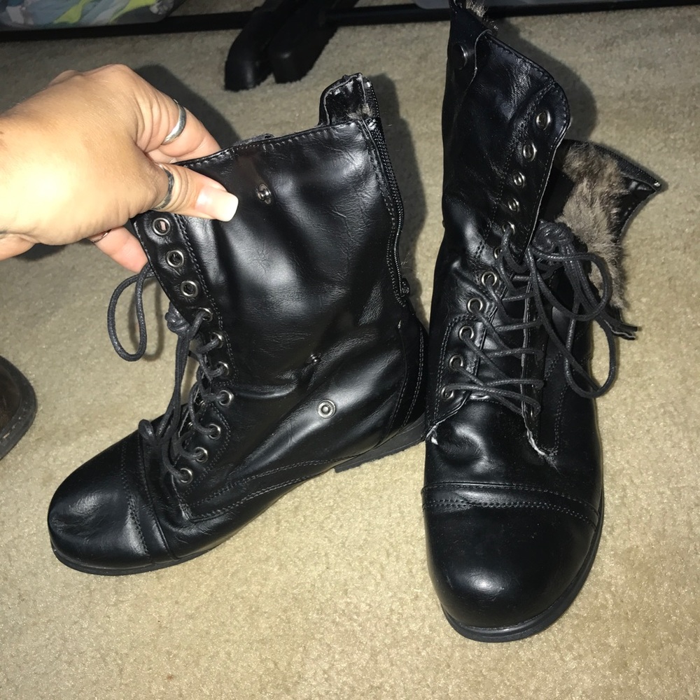 Fur lined combat boots
