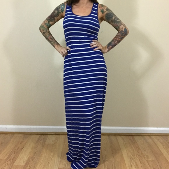 Blue stripe jersey Maxi dress - Picture 1 of 5