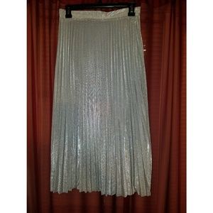 Metallic Silver high waisted midi skirt