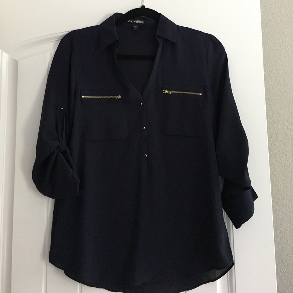 Women's Express Small Navy and Gold Blouse