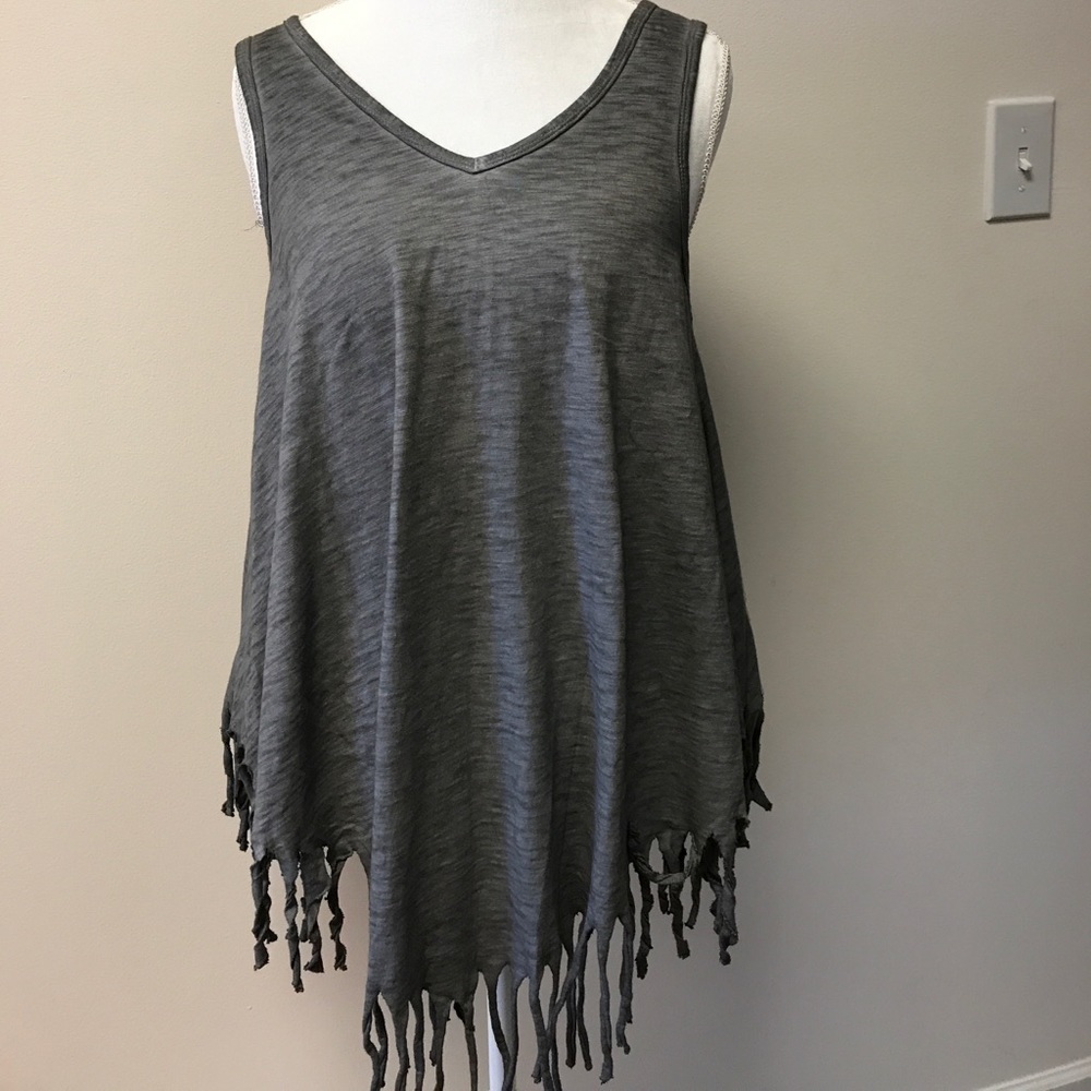 Charcoal Fringe Trim V-neck Tank
