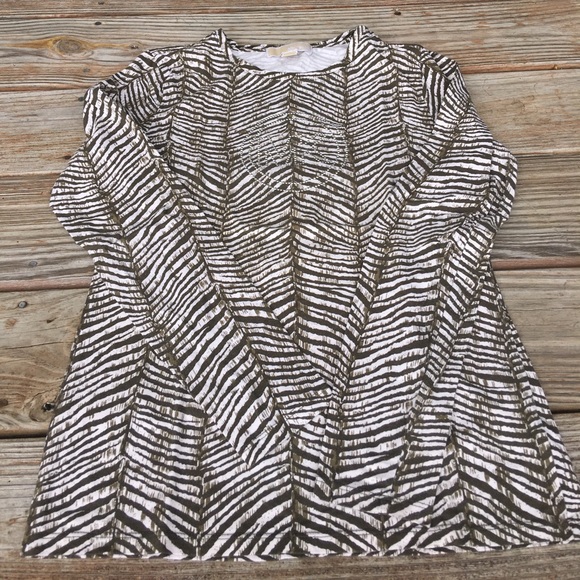 Michael Kors Brown Zebra Print Long Sleeve Top - Picture 1 of 5