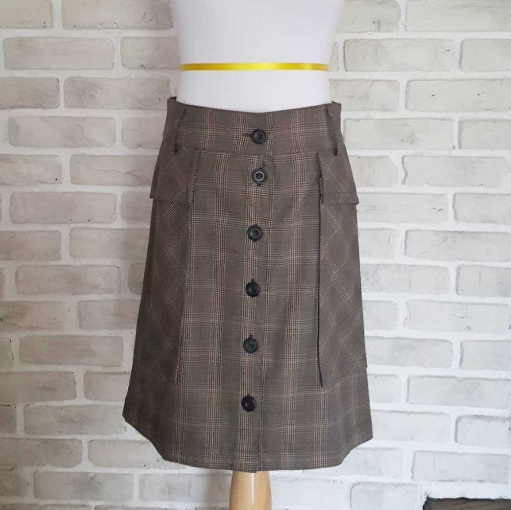 *SOLD* Zara Tweed Plaid Brown Button Skirt