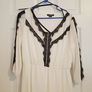 Off white with black lace trim