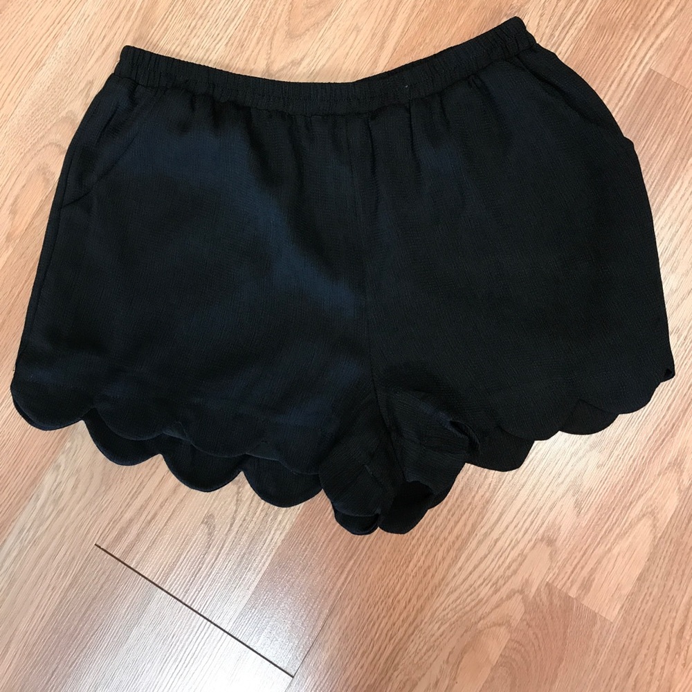 Black Scalloped Shorts