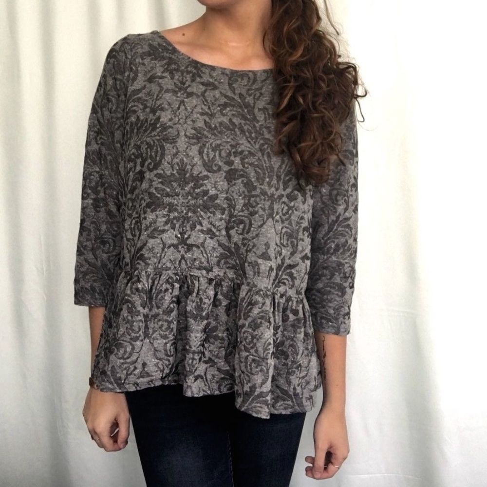Free People Women's Gray Floral Top Size Large