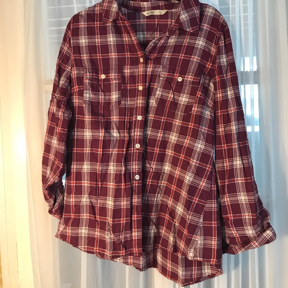 Old Navy Tops - Old Navy Maroon Plaid Flannel