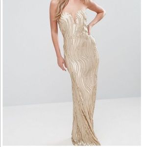 Asos TFNC gold wave sequin dress