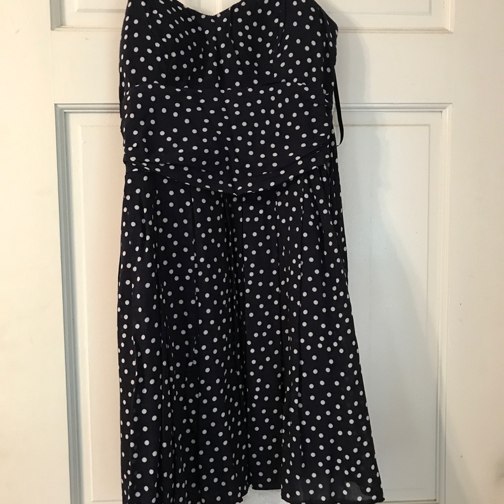 Navy and white polka dot dress