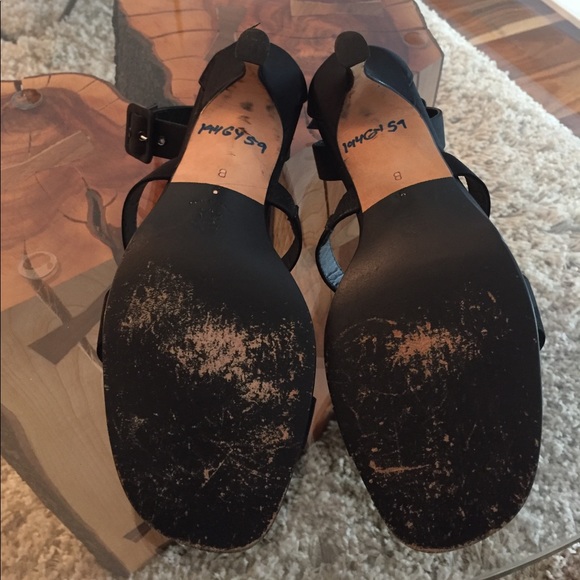 Isaac Mizrahi blk satin & leather ankle strap heel - Picture 3 of 8