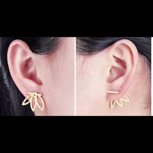 Gold lotus ear jackets - can be worn two ways NWOT - Picture 3 of 3