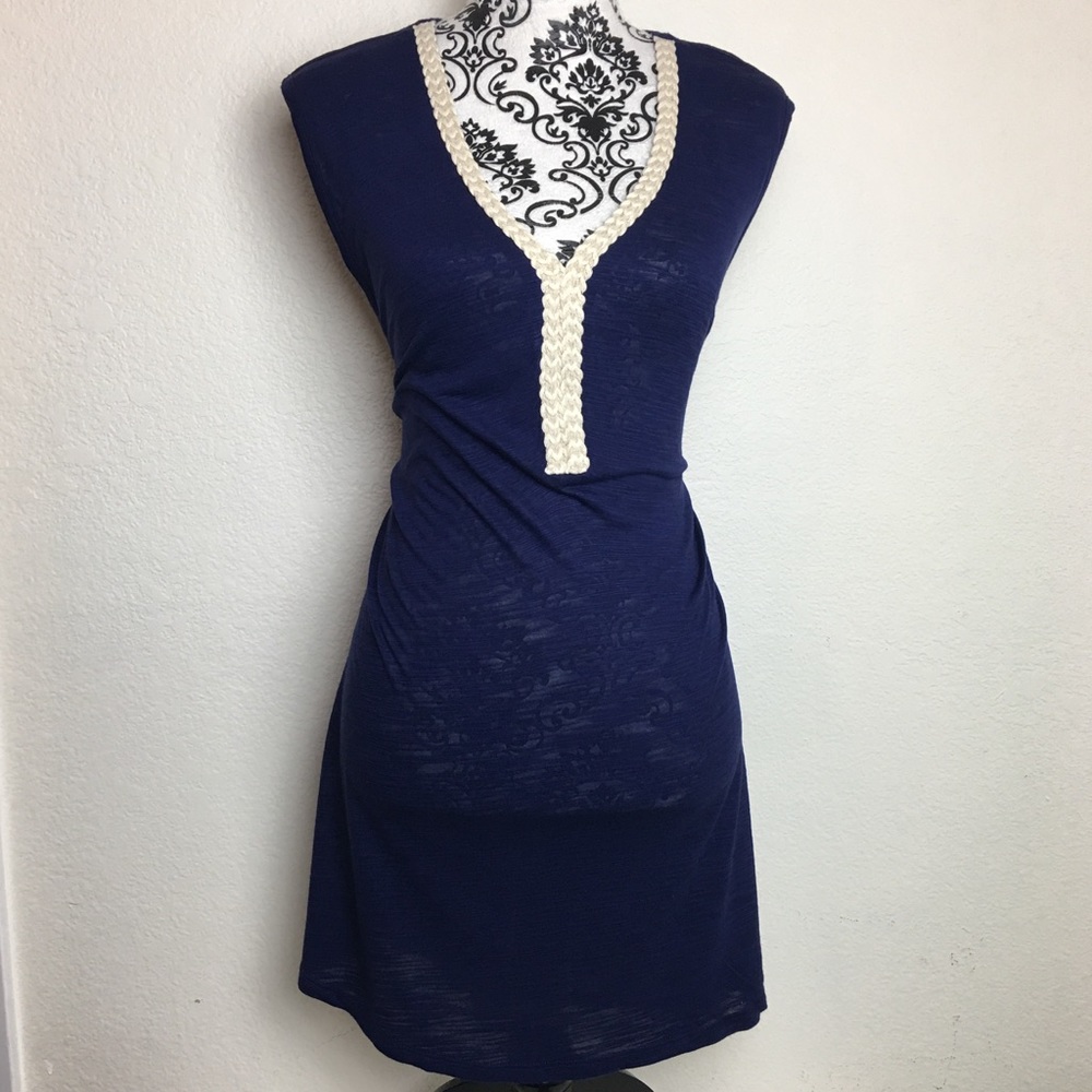 Macy's C&G Navy Tank with Cream Collar