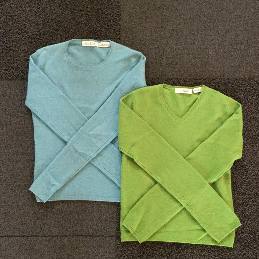TseSAY XS 2 Cashmere Sweaters In Blue and Green