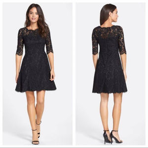 Eliza J. Lace Fit & Flare Black Dress