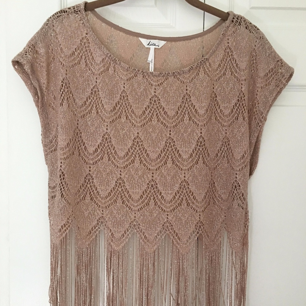 Kirra Crochet Fringe Top - Rose Gold
