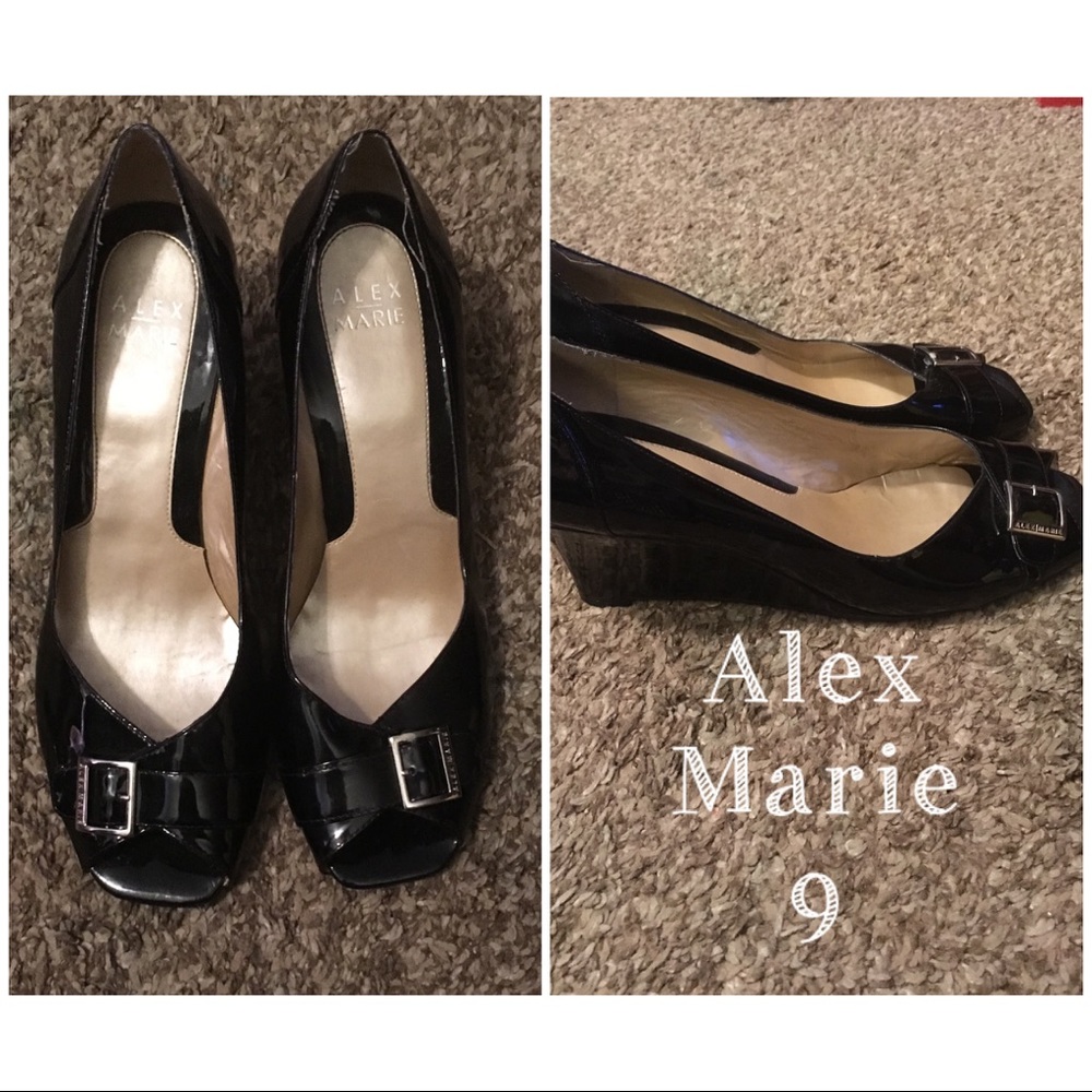 Alex Marie black patent leather wedges